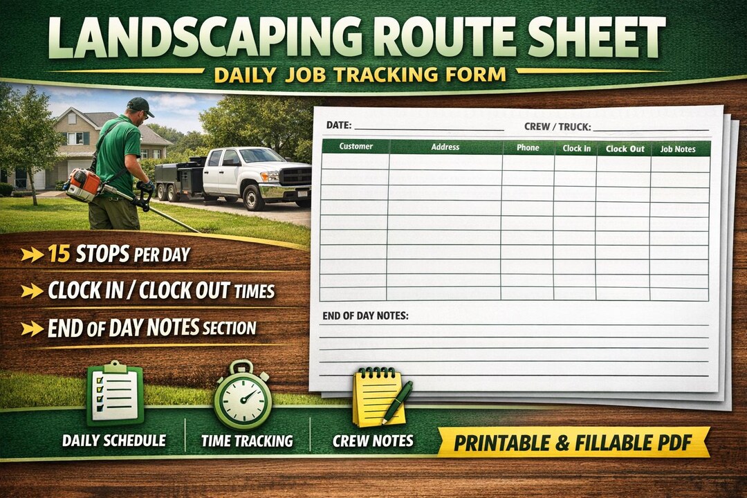 Square Rute Sheet Landscaping Route Sheet – Daily Crew Schedule & Job Tracker - Etsy