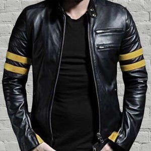 Giacca in pelle di agnello nera da uomo - stile motociclista slim fit