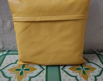 Yellow Lambskin Leather Cushion Cover: 100% Genuine, Soft Pillow