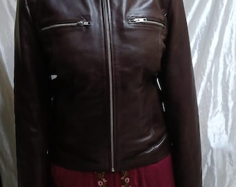 CELEBRITY New Women's Brown Leather Jacket 100% Pure Lambskin Stand Collar Biker Jacket