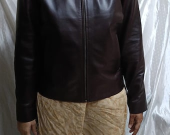 Dark Brown Lambskin Leather Biker Jacket - Slim Fit Women's