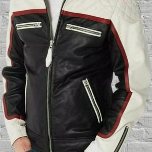 Giacca da motociclista in pelle di agnello nera da uomo - 100% vera pelle