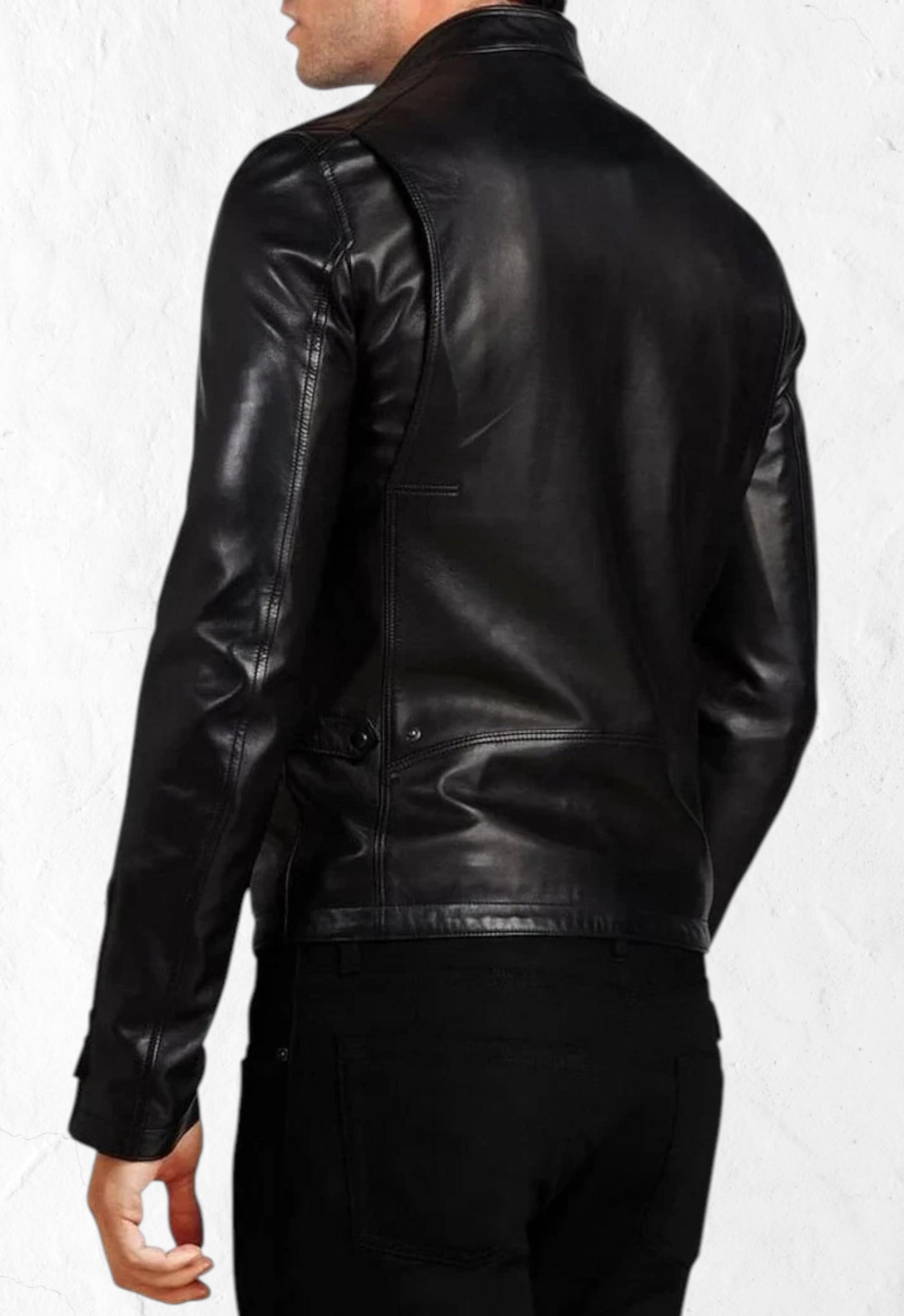 Men's Black Lambskin Leather Moto Jacket - Slim Fit Biker - Etsy