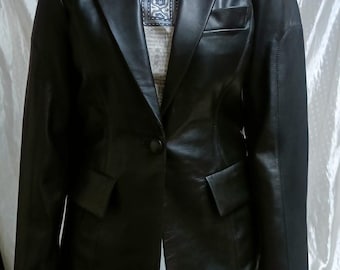 BESIC Neue Damen Schwarz Leder Blazer Weiches Lammfell Stilvoller Slim Fit Mantel Blazer