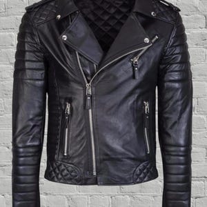 Giacca da motociclista in pelle di agnello nera da uomo - 100% vera pelle