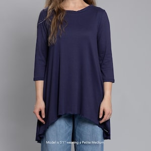 Navy Rib Tunic Dress | Quarter Sleeve Modest Top | Handmade in USA