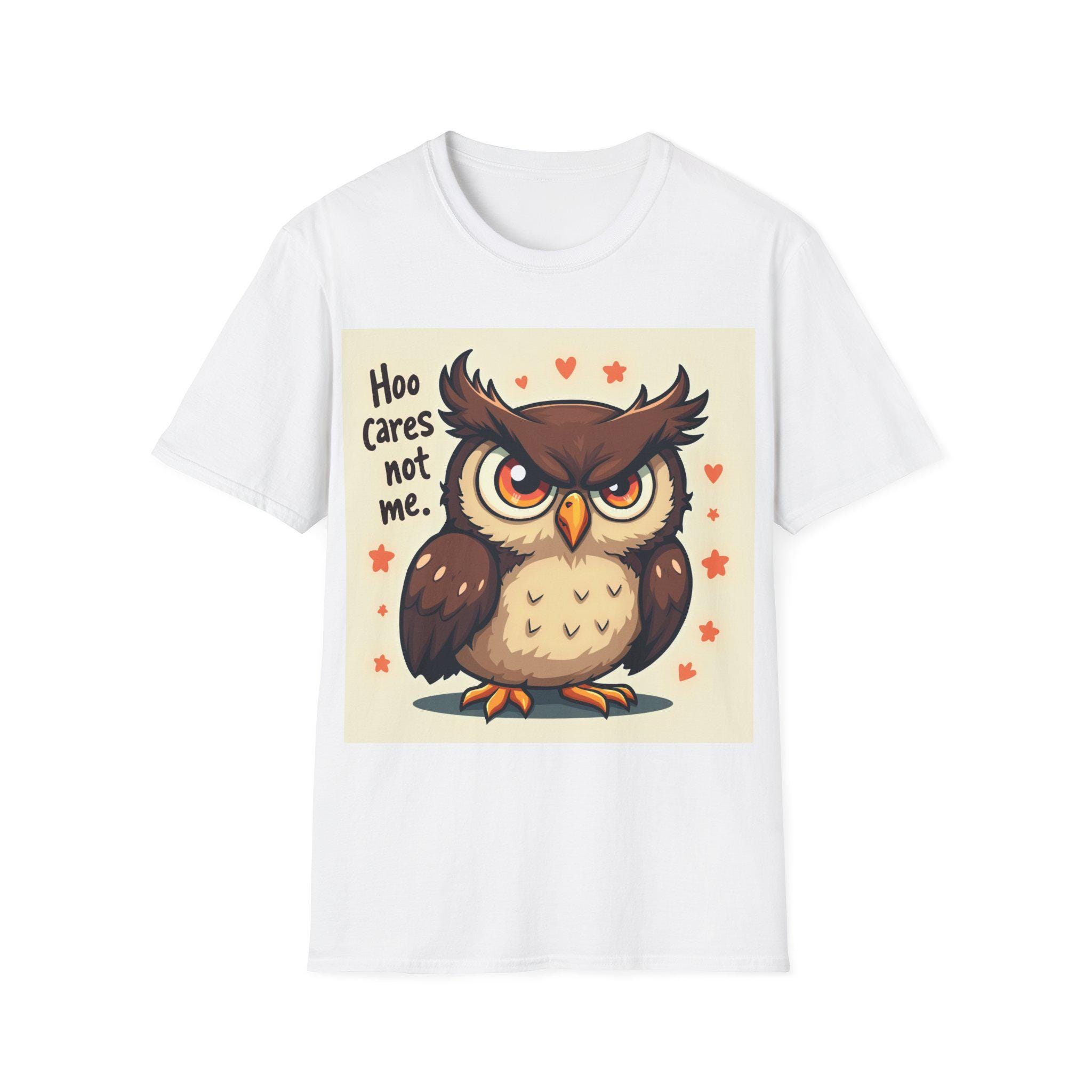 Owl Shirt "Hoo Cares Not Me" Funny Sarcastic Animal Lover Humor T-Shirt Gift for Friends M