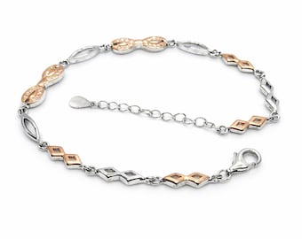 Bracciale bicolore in argento sterling / maglia geometrica in oro rosa