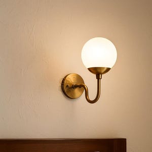 Modern Brass Wall Sconce Light – Frosted Glass Globe Lamp – Mid Century Wall Lighting for Living Room, Bedroom, Hallway