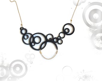 Black circles statement necklace, Geometric necklace, Black jewelry, black pendant, Acrylic abstract circles necklace, gifts for women
