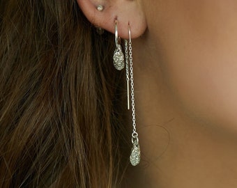 Silver Shell Earring for Women, Silver Threader earrings, Seashell Earrings, Drop Earrings, Unique Dangle Earrings, Ocean Inspired Jewelry