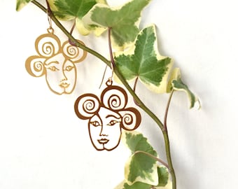 Face Earrings, Dangle Earrings for Women, Statement Jewelry, Abstract Earrings, Pop Art Jewelry, Picasso Earrings, Gold Face Earrings.