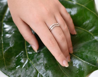 Stackable Rings, Twig Ring, Unique Ring for Women, Silver Stack Rings, Nature Inspired Jewelry, Branch Ring, Minimalist Ring, Set of 2.