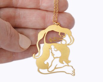 Mother Daughter Gift Necklace, Original Illustration pendant, gift for mom, Family Pendant, Mother's charm, Motherhood, Mom girl necklace