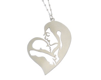 New Mother Necklace - Gift for Mom - Mom Necklace, Custom Illustration - in Silver, mom baby charm, nurturing mother, Breastfeeding necklace