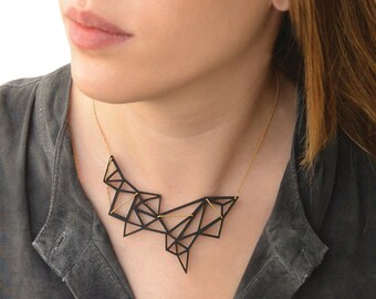 Statemant necklace, Geometric black triangle necklace, Black Acrylic abstract triangle necklace