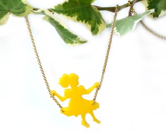 Girl on a Swing Necklace, Mother Daughter Gift, Unique Jewelry, Gift for Mom, Christmas Gift, Yellow Pendant Necklace, Plexiglass Necklace,