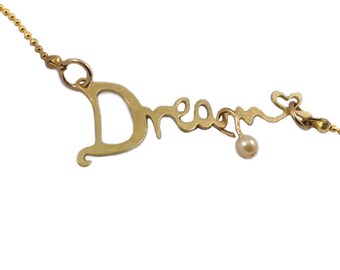 Dream necklace, Personalised necklace,  word necklace, inspirational jewelry, Dainty charm, script necklace, personalised charm, gold charm