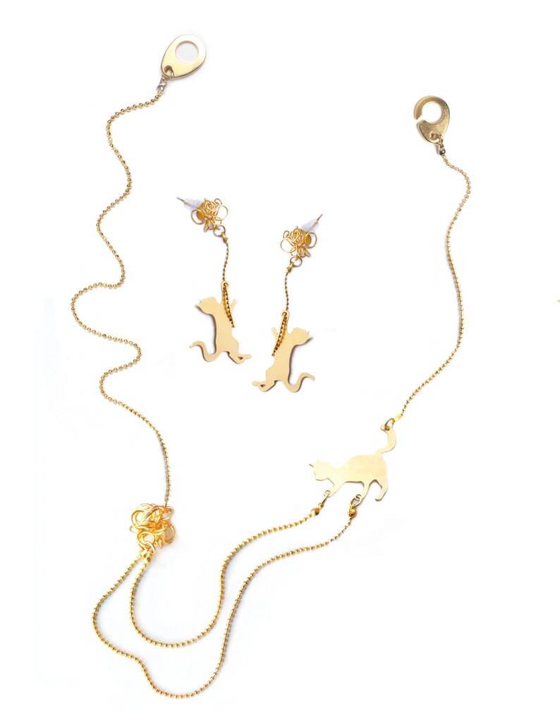 Tiny Gold Cat Playing Necklace Animal Lover Gift Cat Lover Etsy