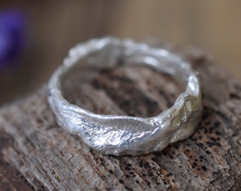 Sterling Silver Ring for men, Rough Ring, Textured Unisex Ring, Thick ring, Rustic silver Ring, Hammered ring, Alternative wedding ring