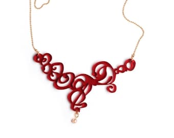 Unique Valentine&#39;s Day gift, Burgundy necklace, Red necklace, Statement necklace, abstract necklace, modern necklace, evening jewelry