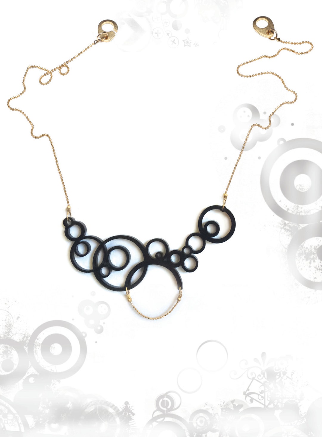 Black Circles Statement Necklace Geometric Necklace Black Etsy