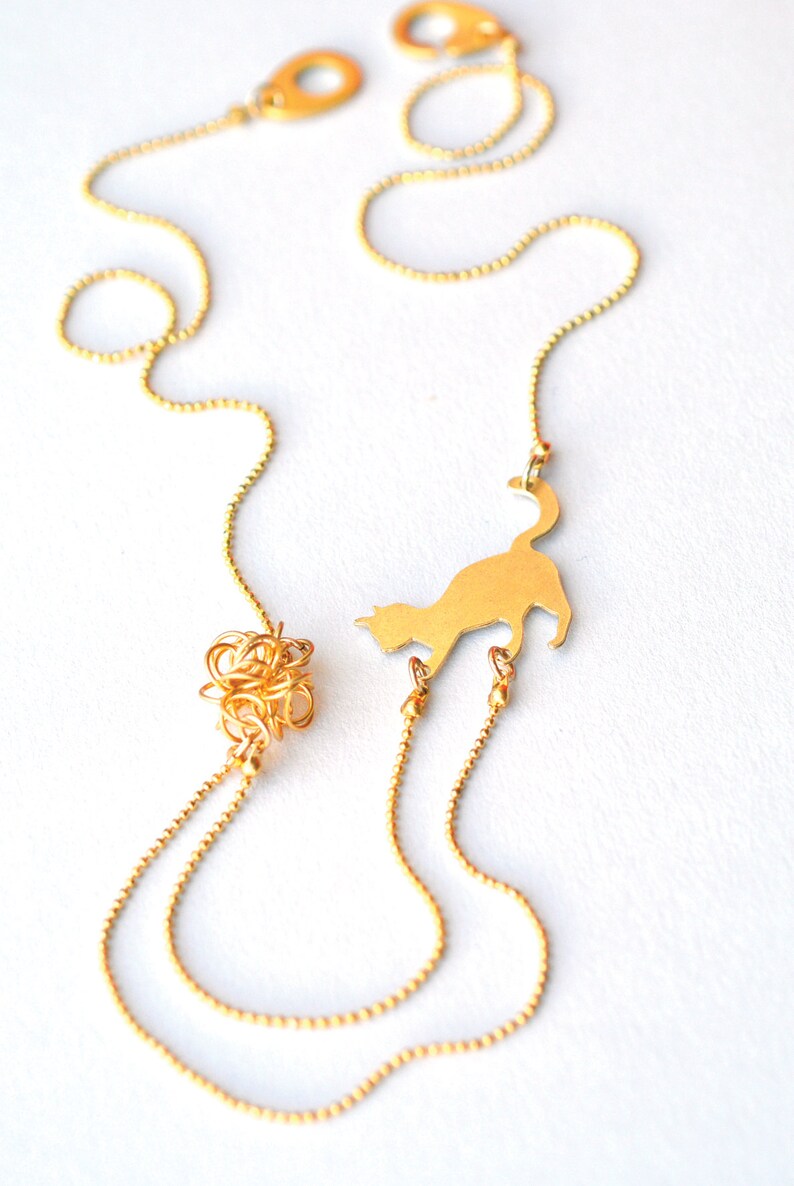 Tiny Gold Cat Playing Necklace Animal Lover Gift Cat Lover Etsy