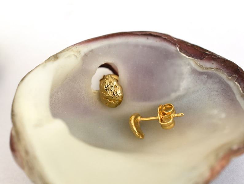 Gold Stud Earrings for Women 14k Solid Gold Earring Seashell Earrings Minimalist Studs Hammered Gold Earrings Organic Jewelry