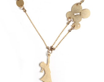 Balloon girl necklace, tiny jewelry, Birthday gift for women, gift for teen girls, Gold plated brass necklace
