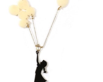 Girl with balloons, free shipping, Christmas gift for teen girls,  banksy necklace, Birthday gift, Birthday girl necklace, Balloon girl