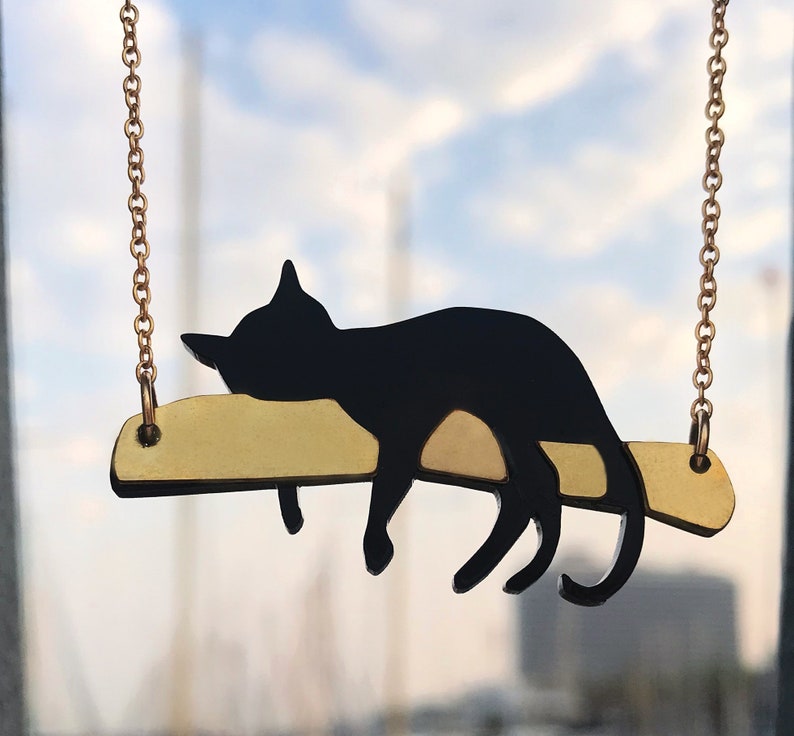 Black cat necklace statement necklace cat lover gift gift Etsy