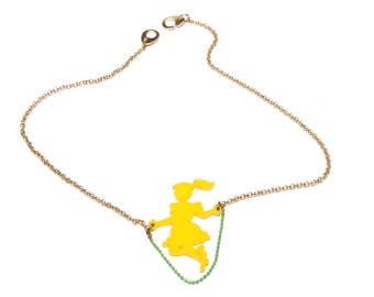 Colorful Neclace, Gifts for Girls, Girl Jumping Rope Pendant Necklace, Yellow Necklace, cute necklace, girl necklace, statemeant necklace