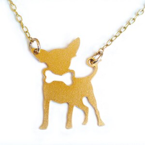Gold Chihuahua, dog lover gift, dog necklace, dog breed necklace, cute dog charm, Christmas gift, dog with bow tie, gift for teens