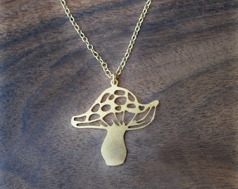 Gold mushroom necklace, gift for foodie, nature lover gift, hippie necklaces, cute necklace, mushroom pendant, forest mushroom, vegan gift