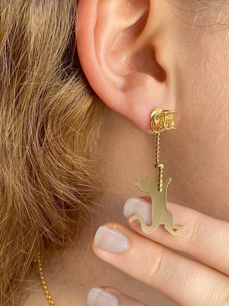 Fuzzy Cat Earrings For Women - Kawaii Dangle Drop Earrings With Cute Cat Design