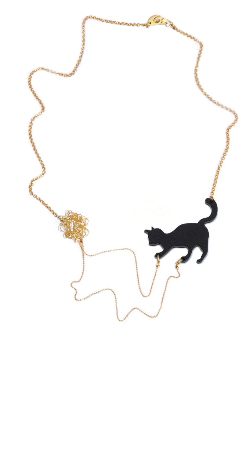 Black Cat Necklace Statement Necklace Gift for Animal Etsy