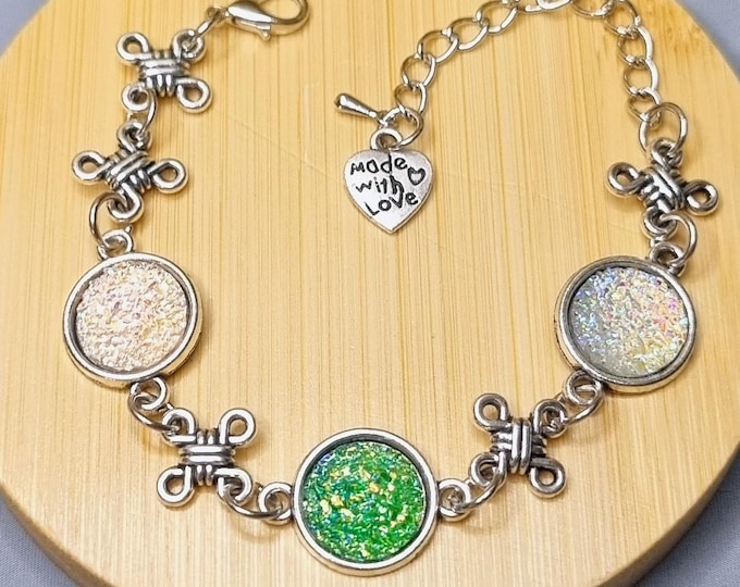 Stainless steel bracelet with 12 mm cabochons · Knot design · Sparkling bracelet · 17 cm + 5 cm extension