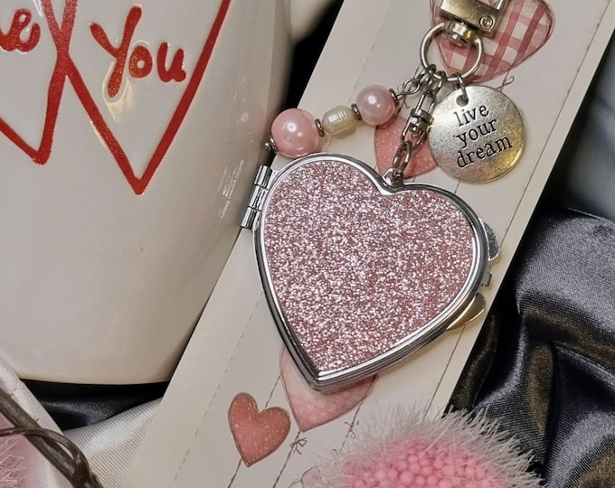 Valentinstag Schlüssel-/Taschenanhänger Herz Spiegel mit Botschaft