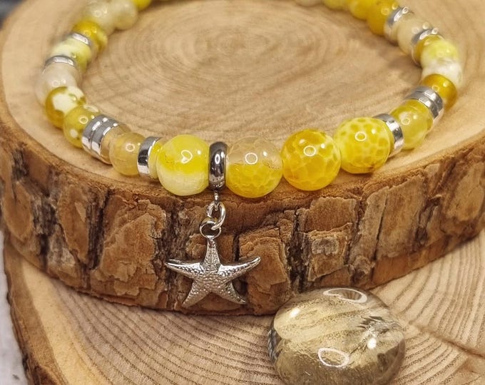 Feuerachat Sommer Armband mit Edelstahl & Seestern