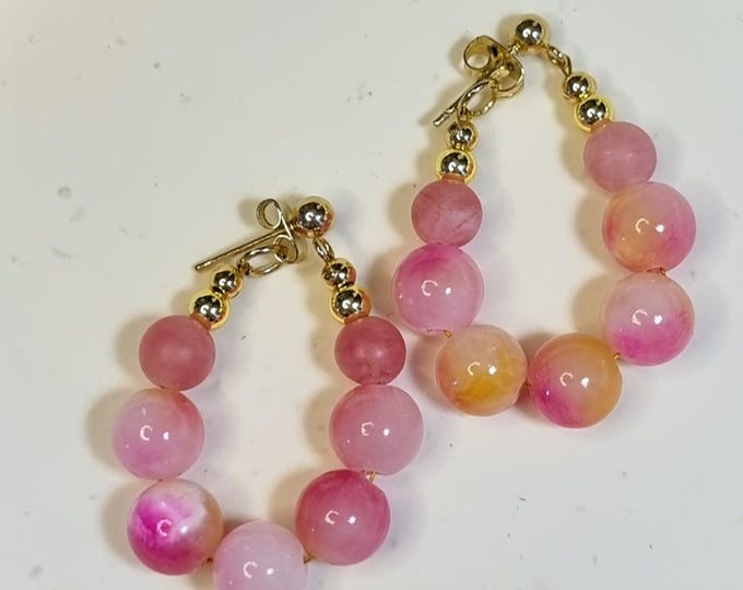 Ohrstecker aus 18K vergoldetem Edelstahl – Pink Yellow Calcit & Marmorperlen