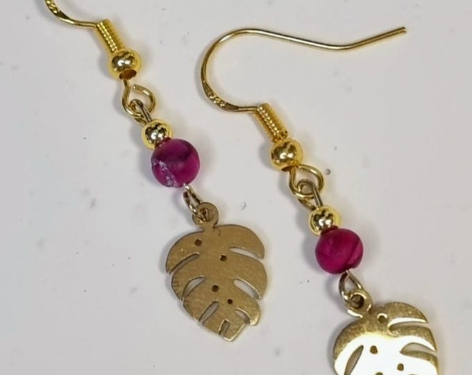 Ohrhänger Tigerauge Fuchsia & Monstera