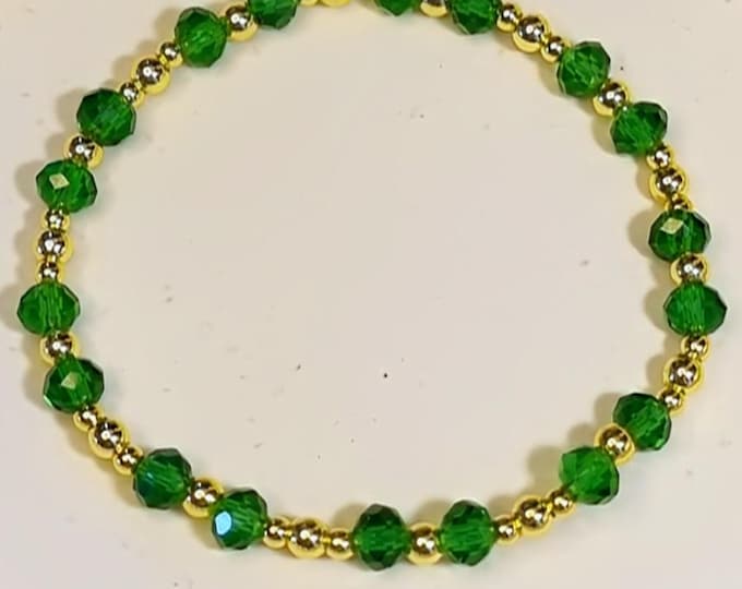 Elastisches Armband Grün & Gold / Kristallglas