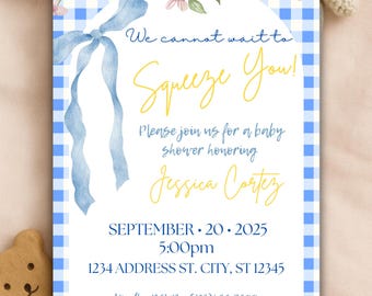 We cannot wait to squeeze you! Baby Shower Invitation Editable Digital Template -For Lemon/Citrus Theme Baby Shower, Instant Download