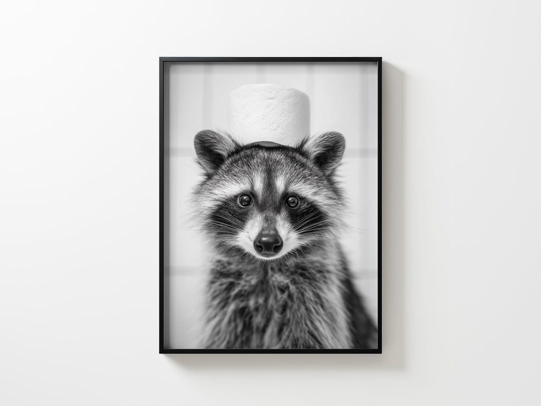 Funny Raccoon Toilet Paper Crown, Bathroom Art Print (digital Download ...