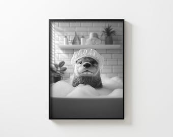 Funny Otter Bathroom Print, Quirky Animal Art (Digital Download)