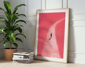 Pink Road Cyclist Art Print | Minimalist Bike Poster (Digital Download)