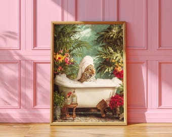 Leopard Bathtub Poster, Maximalist Bathroom Decor (Digital Download)