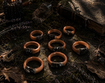 Anillo de protección Centinela / Polvo de ladrillo, joyería de bruja de resina de turmalina negra para protección