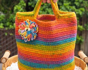 Crochet rainbow bag tote handmade pouch mothers day gift