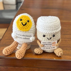 Crochet egg Expresso Positive Emotional Support mother's day gift Amigurumi Desk buddy plush car hanging